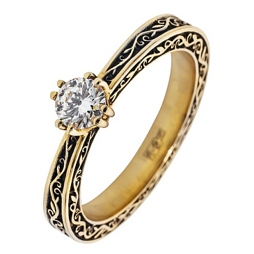 Помолвочное кольцо в винтажном стиле из желтого золота с бриллиантом 931406Б