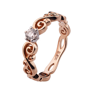 Помолвочное кольцо с бриллиантом и завитками 911256Б