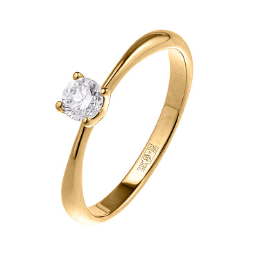 Помолвочное кольцо из желтого золота с одним бриллиантом 931251Б