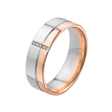 Обручальное кольцо широкое из белого и красного золота с бриллиантами 432-050-331