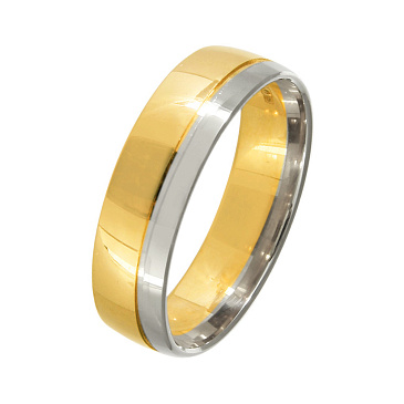 Обручальное кольцо из желтого и белого золота шириной 6 мм 440-000-303