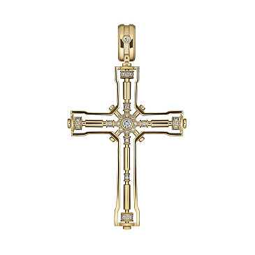 Крест с бриллиантами, желтое и белое золото 924874Б